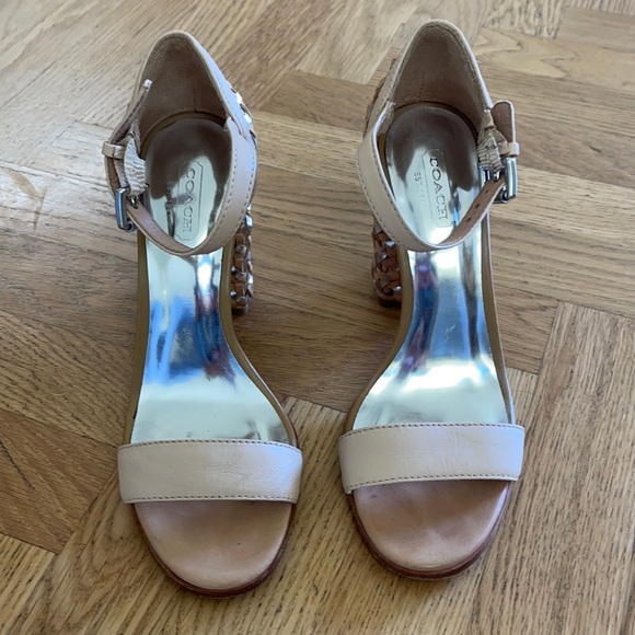 EUC Nude and Silver COACH Braided Block Heels - Picture 3 of 8